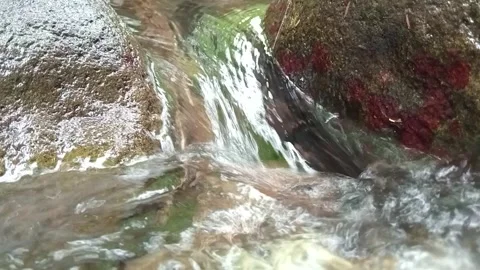 Top View River Flow Over Stones | Clear Water Nature Texture Stock Footage 330562110