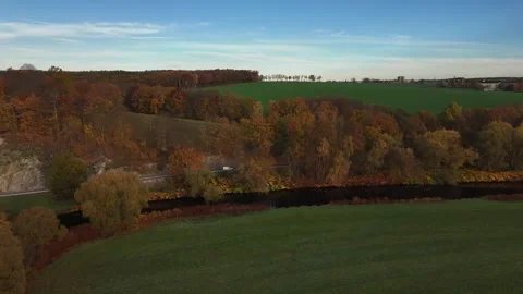 Top View of River, Meadow and Forest Landscape Stock Footage 321292479