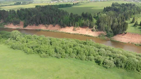 Top view of the river, precipices, hills and forest. Aerial photography. Stock-Footage 112296941