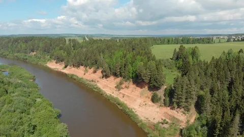 Top view of the river, precipices, hills and forest. Aerial photography. Stock-Footage 112297119