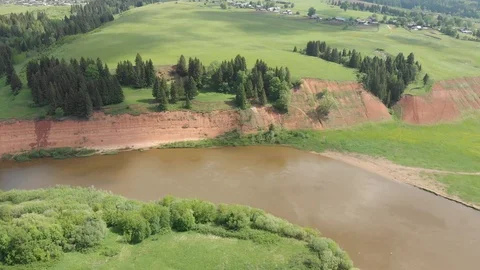 Top view of the river, precipices, hills and forest. Aerial photography. Stock-Footage 112297736