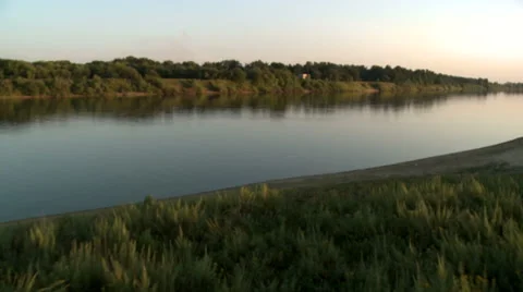 Top view of river shore during sunset Stock Footage 46648696
