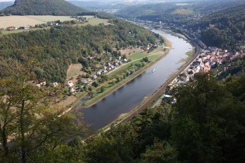 Top view of river in willage in Germany Stock Photos