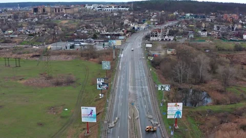 Top view of the road and the destroyed equipment of the Russian invaders. Stock-Footage 197510967