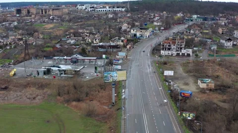 Top view of the road and the destroyed equipment of the Russian invaders. Stock Footage 201419091