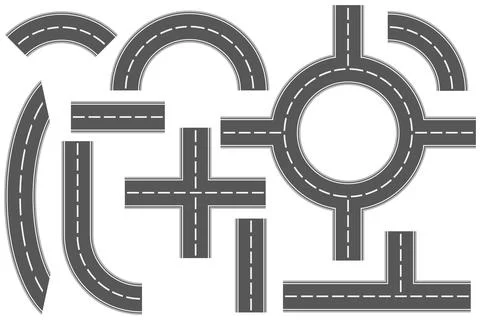 Top view road elements set with curves crossroads roundabout highway map イラスト素材