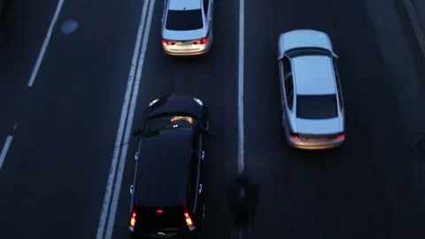 Top view of a road intersection with cars traffic city street at night. Saint Stock-Footage 135127712