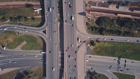 Top view of the road junction in the city Stock Footage 95604077