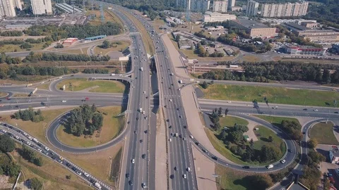 Top view of the road junction in the city Stock Footage 95604091