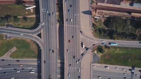 Top view of the road junction in the city Stock Footage 95647264