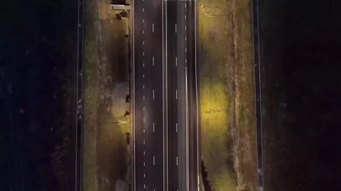 Top view of the road at night. Elevated View of a Spacious Highway during Off Stock Footage 257764765