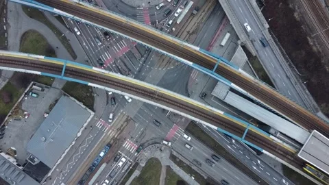 Top view of road traffic junction during rush hour in the city Stock Footage 280007377