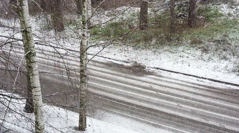Top view to the road in the winter. Stock Footage 58100511