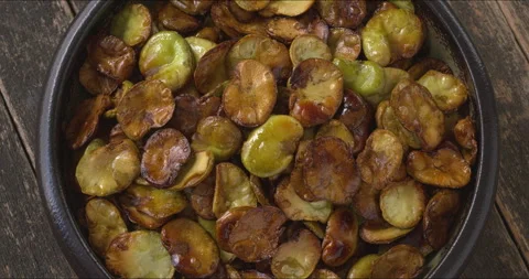Top view of roasted broad beans in a bowl. Stock Footage 317020417