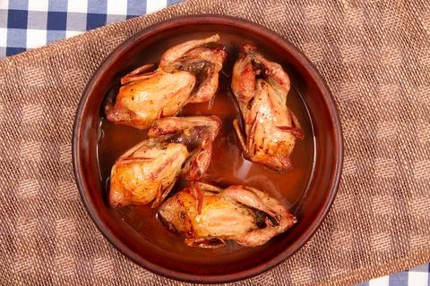 Top view of roasted quail Stock Photos