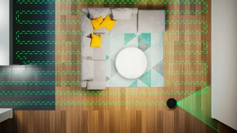 Top view of the robotic vacuum cleaner working. Smart home. Floor cleaning Video stock 201177896
