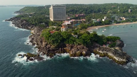 Top view of the rocky ocean shore, waves, srilanka Stock Footage 273018341