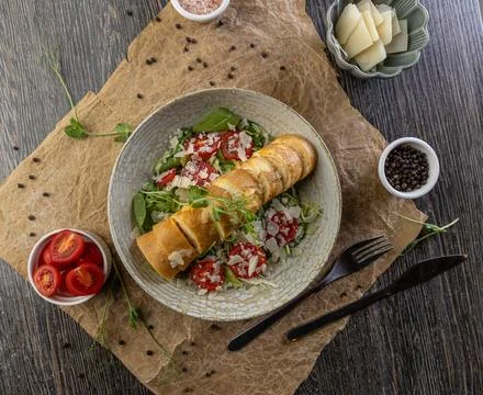 Top view of roll omelette Stock Photos