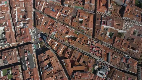 Top view of the rooftops of buildings in the streets of Valencia, Spain, 4k Stock Footage 164856676