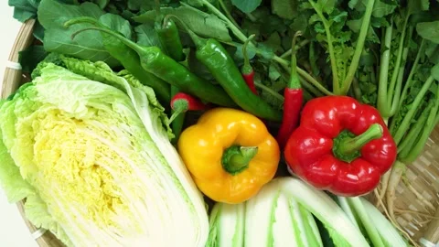 Top View Rotating Fresh Vegetables on White Background. Stock Footage 335184847