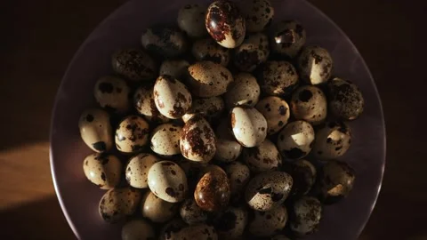 Top view of rotating Quail Eggs. Stock Footage 264843136