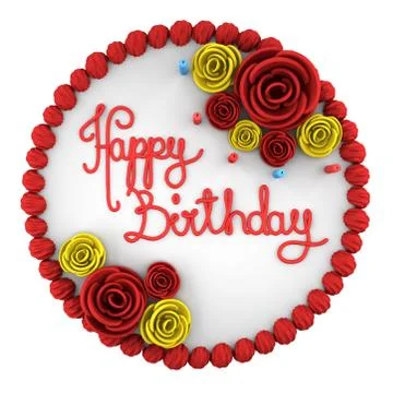 Top view of round birthday cake with candles on dish isolated on white backgr Stock Illustration
