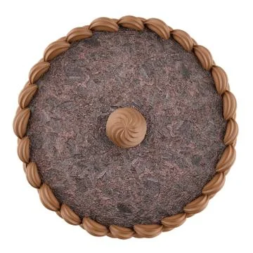 Top view of round chocolate cake with cream isolated on white background Stock Illustration
