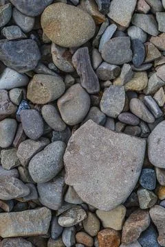 Top view of round river pebbles stones floor Stock Photos