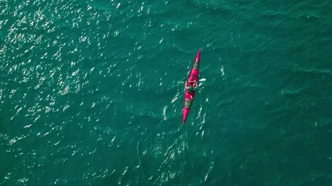 Top view of the rower in the canoe Stock Footage 137121490