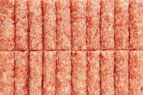 Top view of rows of fresh raw ground meat Stock Photos