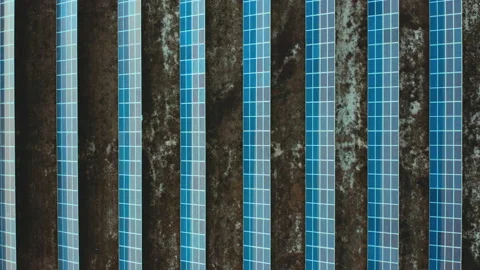 Top view of the rows of solar panels for the production of renewable electricity Stock Footage 231646395