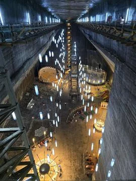 Top view Rudolf mine inside underground Salina Turda salt mine Stock Photos