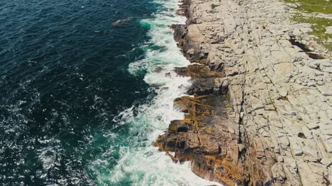 Top View Rugged Coastline and Stormy Waves - Aerial Canada Nova Scotia Stock Footage 280191365