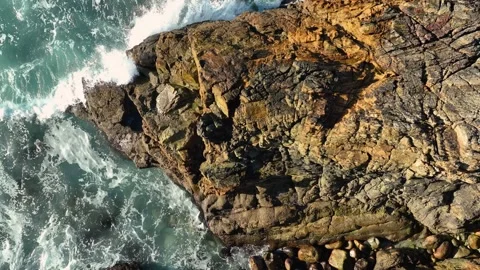 Top View Of Rugged Shore Of Playa de Valcobo. Aerial Drone Shot Stock Footage 256772306