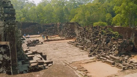 Top view of ruins of ancient Angkor Wat temple Stock Footage 88452759