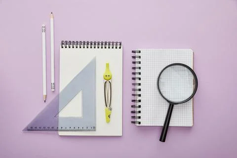 Top view ruler triangle drawing Stock Photos