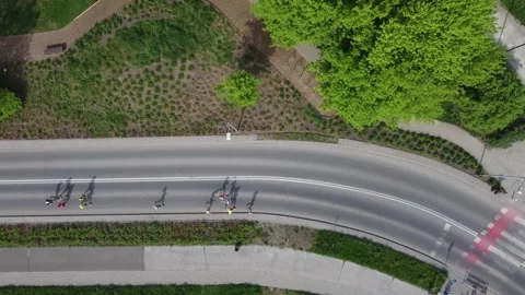 Top view of runners running during the Krakow Marathon (21st Cracovia Marathon) Stock Footage 272675380