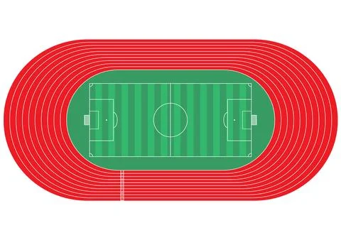 Top view of running track and soccer field on white background Stock Illustration