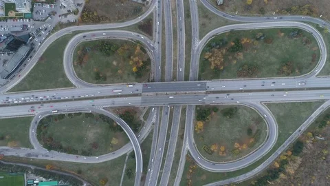 Top view of rush hour. Busy ring road at Sofia, Bulgaria Stock Footage 120459697
