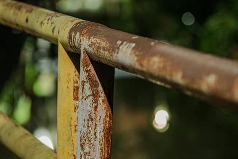 Top view of rusty iron pillar base with bolts near midnight Stock Photos