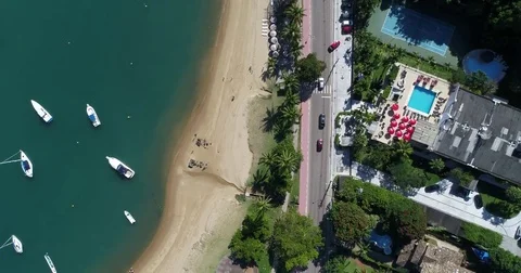 Top View of Saco da Capela Beach in Ilhabela, Brazil Stock Footage 75642914