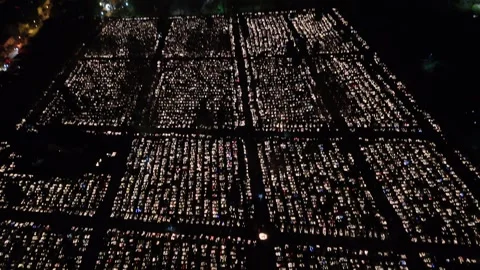Top view of the Saint Joseph Cemetery in Cz?stochowa at night on All Saints.. Stock Footage 321391078