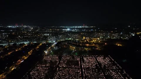 Top view of the Saint Joseph Cemetery in Cz?stochowa at night on All Saints.. Stock Footage 321391160