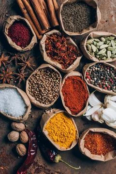 Top view salt chilli flakes Stock Photos