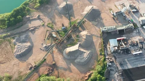 Top view of sand mining, conveyor belts in production. asphalt plant Stock Footage 227784353
