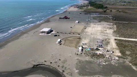 Top view of sandy beach of Ulzen, closing of season lack of tourists. Autumn sea Stock Footage 247476072