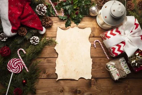 Top view santa claus empty list. High quality and resolution beautiful photo Stock Photos