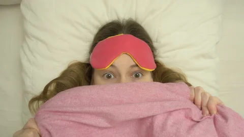 Top view scared girl on the bed. Stock Footage 101067016