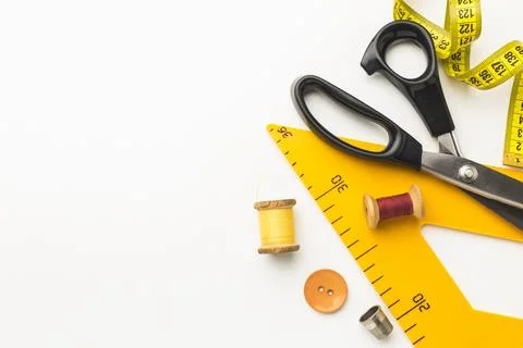 Top view scissors with copy space thread Stock Illustration