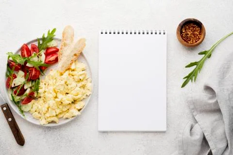 Top view scrambled eggs with copy space Photo Stock Photos